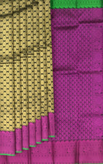 Black Kanchipuram Silk Saree with Coin Bhutta Zari and Pink Threadwork Border
