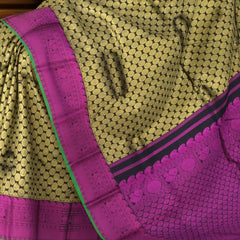Black Kanchipuram Silk Saree with Coin Bhutta Zari and Pink Threadwork Border