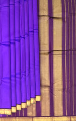 Violet Kanchipuram Silk Saree with Brown Border and Green Selvedge