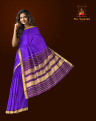 Violet Kanchipuram Silk Saree with Brown Border and Green Selvedge