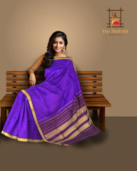 Violet Kanchipuram Silk Saree with Brown Border and Green Selvedge