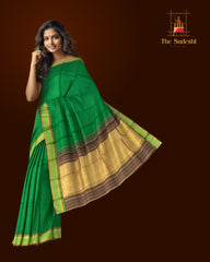 Green Kanchipuram Silk Saree with Light Green Border