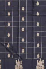 Black Kanchipuram Silk Saree with Checked Body and Light Pink Motif Border