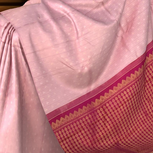 Baby Pink Borderless Kanchipuram Silk Saree with Bhutta and Line Pattern