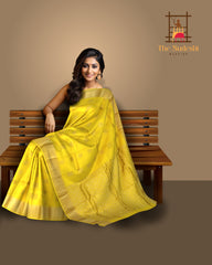 Light Yellow Kanchipuram Silk Saree with Intricate Motifs
