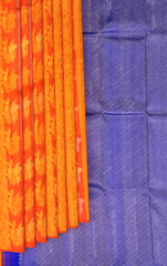 Fanta Orange Kanchipuram Silk Saree with Borderless Vertical Jaquard Pattern