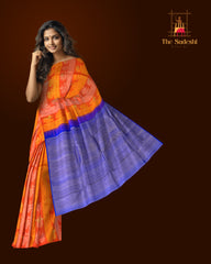 Fanta Orange Kanchipuram Silk Saree with Borderless Vertical Jaquard Pattern