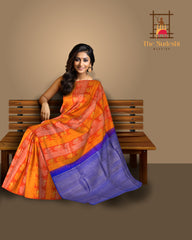 Fanta Orange Kanchipuram Silk Saree with Borderless Vertical Jaquard Pattern
