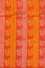 Fanta Orange Kanchipuram Silk Saree with Borderless Vertical Jaquard Pattern