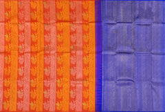 Fanta Orange Kanchipuram Silk Saree with Borderless Vertical Jaquard Pattern