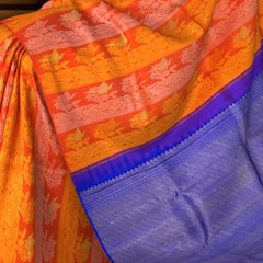 Fanta Orange Kanchipuram Silk Saree with Borderless Vertical Jaquard Pattern