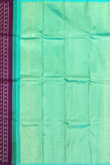Deep Plum Borderless Kanchipuram Silk Saree with Vertical Pattern and Cyan Blue Pallu