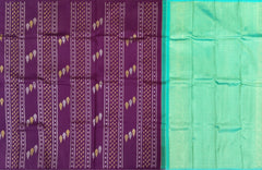 Deep Plum Borderless Kanchipuram Silk Saree with Vertical Pattern and Cyan Blue Pallu