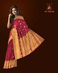 Maroon Kanchipuram Silk Saree with Elephant Turning Border and Bhutta Work