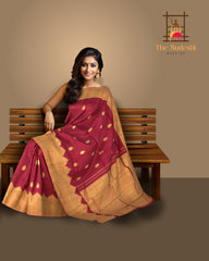 Maroon Kanchipuram Silk Saree with Elephant Turning Border and Bhutta Work