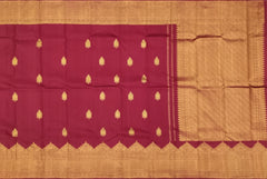 Maroon Kanchipuram Silk Saree with Elephant Turning Border and Bhutta Work
