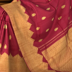 Maroon Kanchipuram Silk Saree with Elephant Turning Border and Bhutta Work