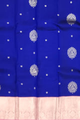 Royal Blue Kanchipuram Silk Saree with Light Pink Border and Bhuttas