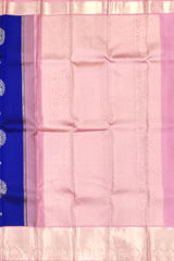 Royal Blue Kanchipuram Silk Saree with Light Pink Border and Bhuttas