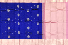 Royal Blue Kanchipuram Silk Saree with Light Pink Border and Bhuttas