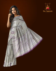 Purple Vertical Jacquard Kanchipuram Silk Saree with Floral Border