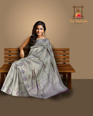 Purple Vertical Jacquard Kanchipuram Silk Saree with Floral Border