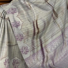 Purple Vertical Jacquard Kanchipuram Silk Saree with Floral Border