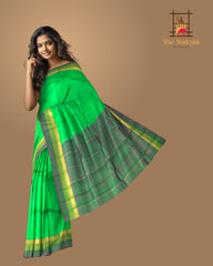 Light Green Kanchipuram Silk Saree with Pink and Green Dual-Tone Border