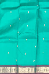 Sea Green Kanchipuram Silk Saree with Dull Maroon Border and Small Buttas