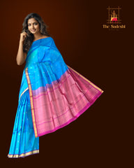 Sky Blue & Pink Tear Butta Kanchipuram Silk Saree