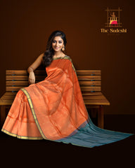 Peach & Light Blue Small Butta Kanchipuram Silk Saree