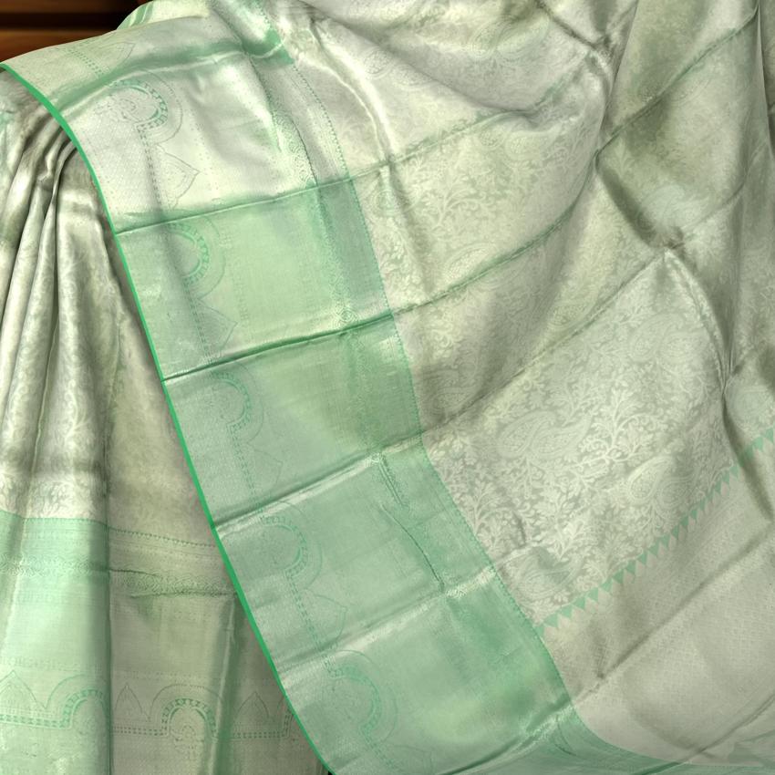 Light Green Self Jacquard Silver Zari Kanchipuram Silk Saree