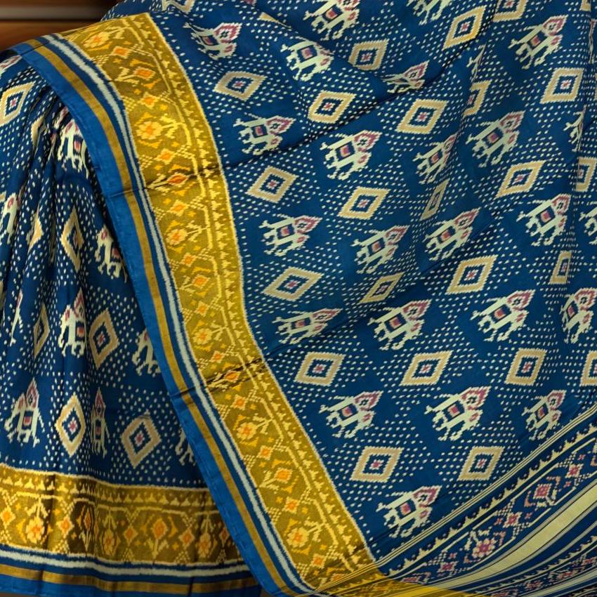 Rama Morpinch Blue Diamonds Regular Rajkot Patola Saree