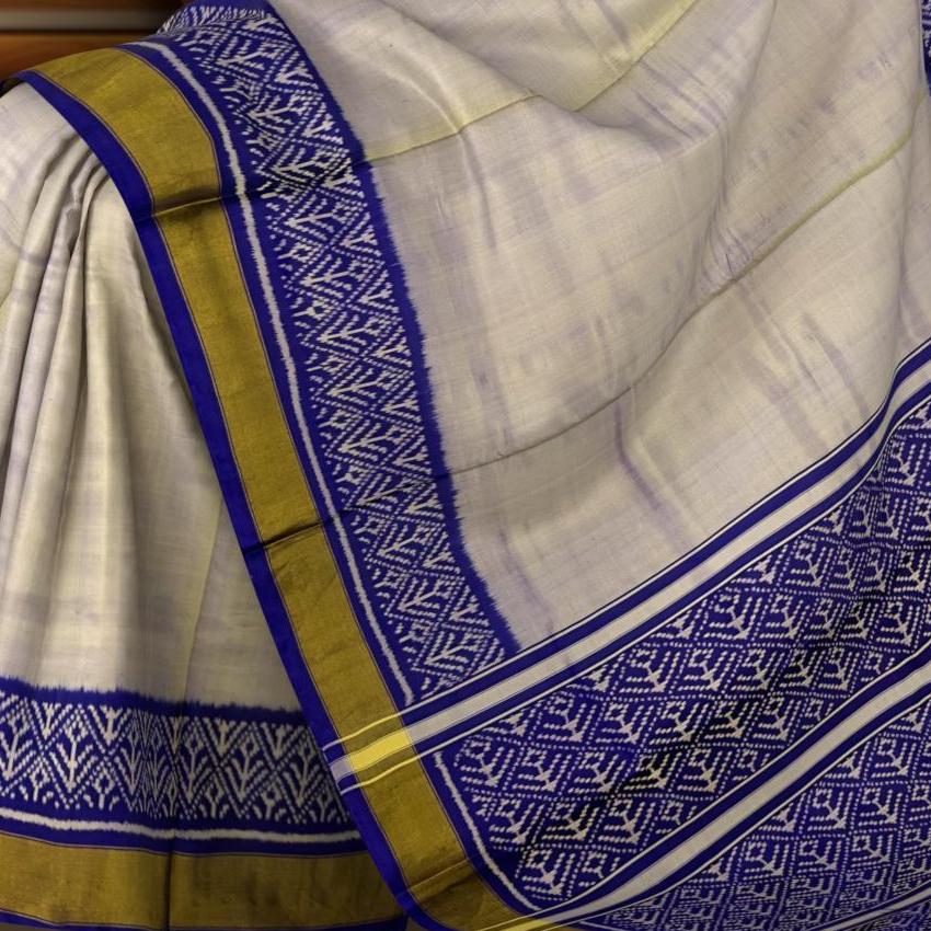 Off White Navy Tussor Galo Regular Rajkot Patola Saree