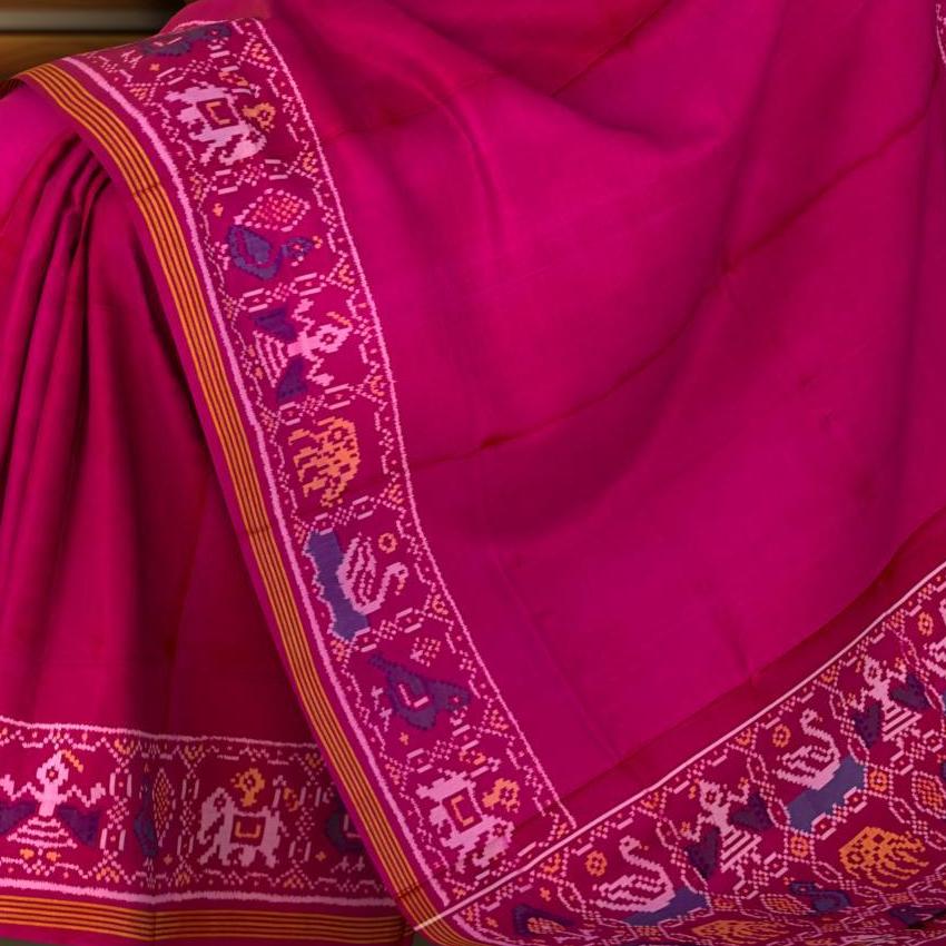 Red Pink Galo Semi Patan Saree