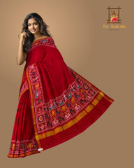 Red Maroon Galo Semi Patan Saree