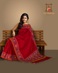 Red Maroon Galo Semi Patan Saree