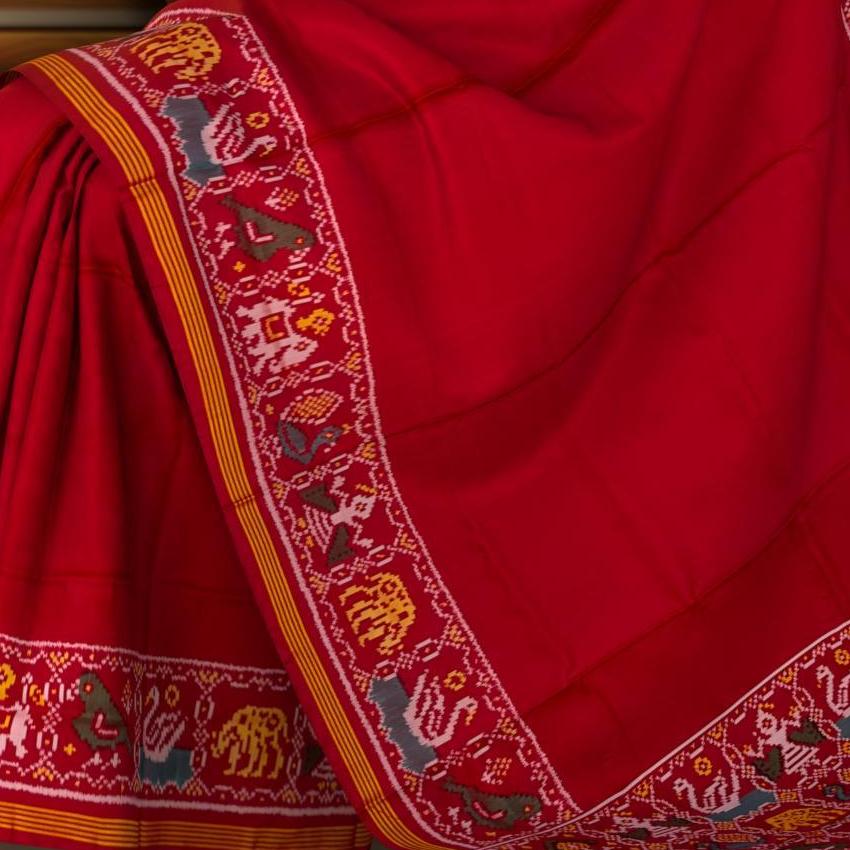 Red Maroon Galo Semi Patan Saree