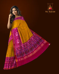 Yellowish Orange Pink Muster Skirt Semi Patan Saree