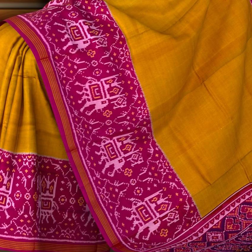 Yellowish Orange Pink Muster Skirt Semi Patan Saree