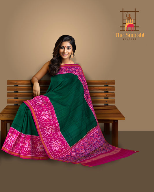 Green Pink Bottle Green Skurt Semi Patan Saree