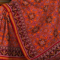 Red Orange Tal Navratna Semi Patan Saree