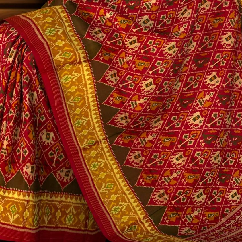 Red Maroon Nari Kunjar Patola Saree