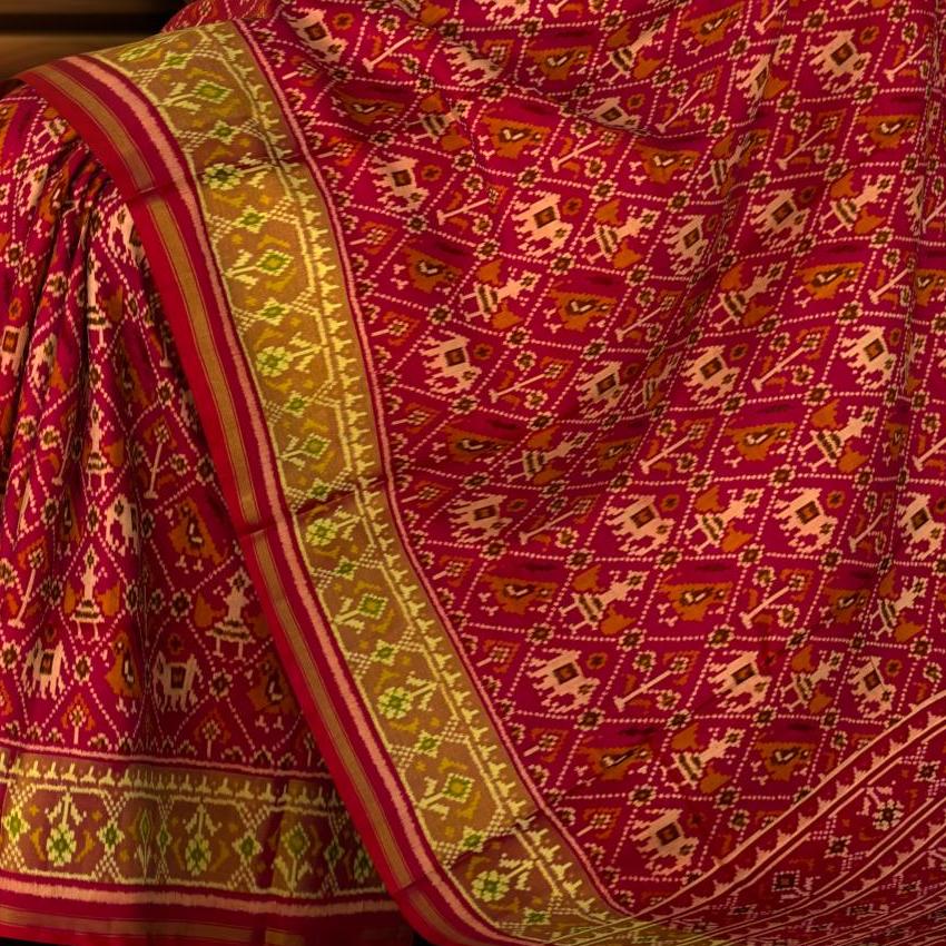 Red Pink Nari Kunjar Patola Saree