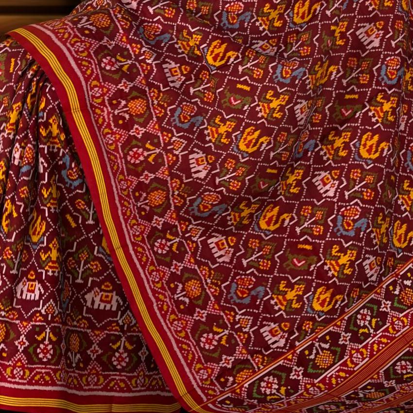 Coffee Maroon Diamond Hathipoat Patola Saree