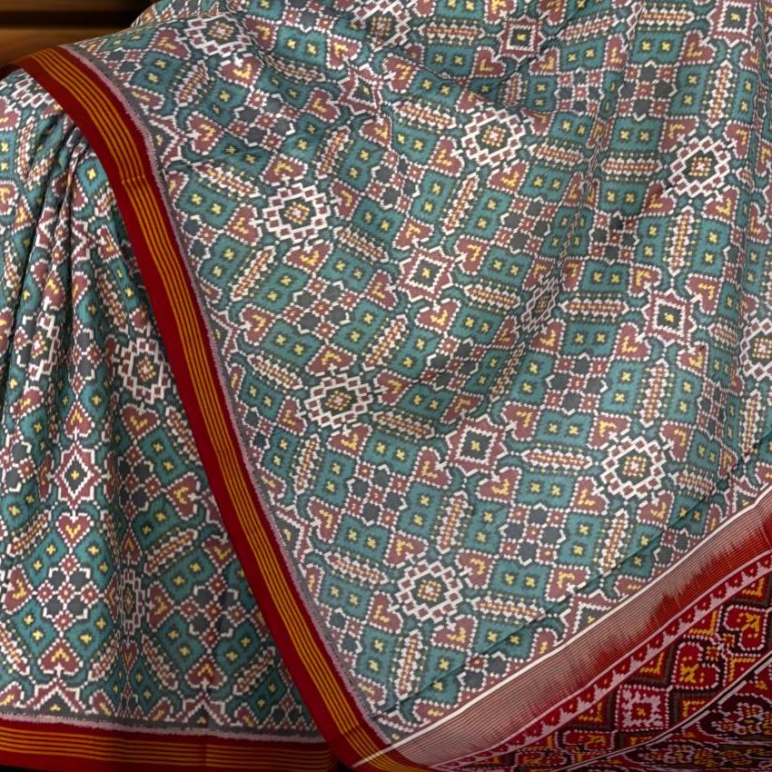 Maroon Sky Blue Manekchowk Patola Saree