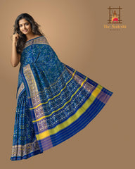 Green Blue Single Ikat Rajkot Patola Saree with Navratna Design