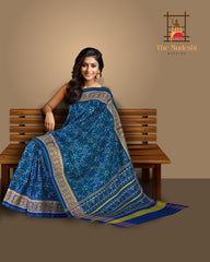 Green Blue Single Ikat Rajkot Patola Saree with Navratna Design