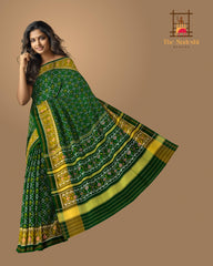 Green Single Ikat Rajkot Patola Saree with Button Phool Design