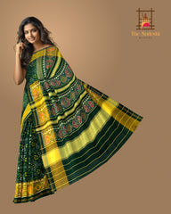 Green Single Ikat Rajkot Patola Saree with Navratna Design